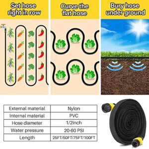 Winisok Flat Garden Soaker Hose 100FT(50Ft x 2Pack), Heavy Duty Double Layer Drip Hose - Save70% Water Flexible Watering Hose for Lawn, Garden Beds