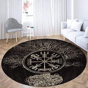 pbtmcd vikings 3d print pattern area rug round floor protection mat, living room carpet floor mats anti-skid backing home decorate carpet doormat chair cushion,viking compass,160x160cm