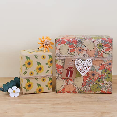 Aimyoo Kraft Floral Wrapping Paper Jumbo Roll, All Occasion Flower Gift Wrap Paper for Wedding Bridal Shower Birthday, 17 in x 60 ft