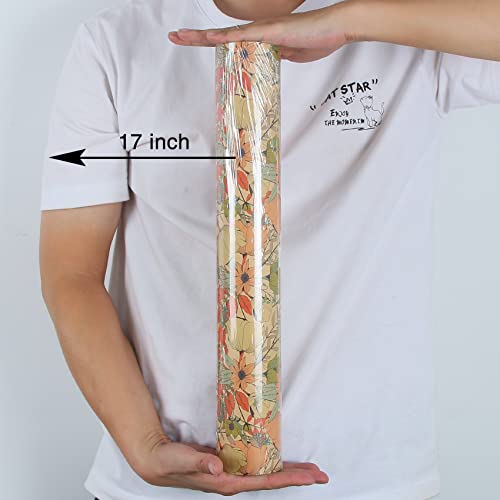 Aimyoo Kraft Floral Wrapping Paper Jumbo Roll, All Occasion Flower Gift Wrap Paper for Wedding Bridal Shower Birthday, 17 in x 60 ft