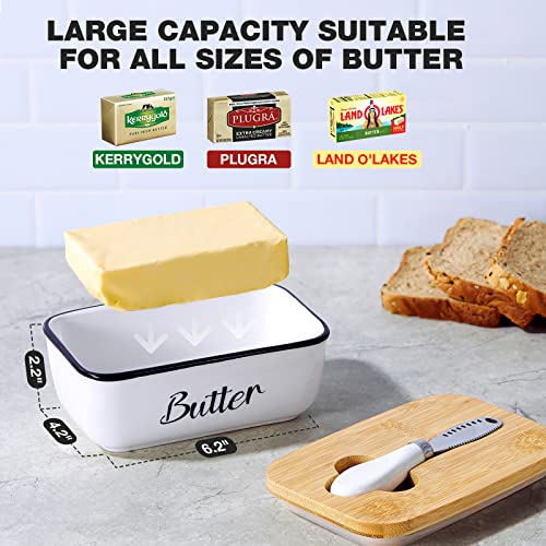 Ceramic Butter Dish with Lid and Knife, Gencywe Large Butter Container Keeper Storage, Airtight Silicone Butter Holder, Kitchen Butter Dish with Lid for Countertop, White, Microwave Dishwasher Safe