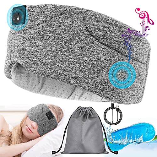 Sleep Mask with Bluetooth Headphones 24 White Noise, Ice-Feeling Bluetooth Sleep Mask Ultra-Thin Speaker Sleep Headphone Mask for Side Sleepers Blackout Eye Mask for Airplane, Nap, Travel（Gray）