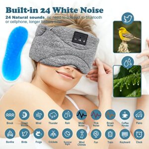 Sleep Mask with Bluetooth Headphones 24 White Noise, Ice-Feeling Bluetooth Sleep Mask Ultra-Thin Speaker Sleep Headphone Mask for Side Sleepers Blackout Eye Mask for Airplane, Nap, Travel（Gray）