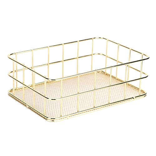 plplaaobo Storage Basket, Golden Iron Storage Basket Multifunctional Wire Mesh Desktop Storage Organizer for Home(Small)