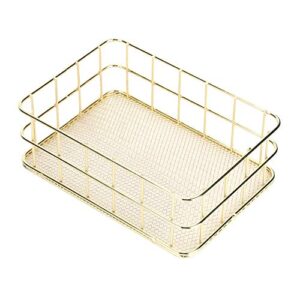 plplaaobo Storage Basket, Golden Iron Storage Basket Multifunctional Wire Mesh Desktop Storage Organizer for Home(Small)