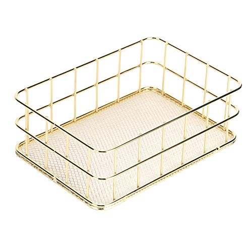 plplaaobo Storage Basket, Golden Iron Storage Basket Multifunctional Wire Mesh Desktop Storage Organizer for Home(Small)