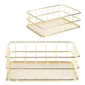 plplaaobo Storage Basket, Golden Iron Storage Basket Multifunctional Wire Mesh Desktop Storage Organizer for Home(Small)