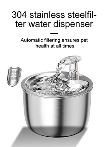 Mcacetine Cat Water Fountain Stainless Steel, Quiet Automatic Dog Water Dispenser, 2L/67oz, Adjustable Water Flow, Dog Dispenser Water Bowl, Multiple Pets Water Fountain