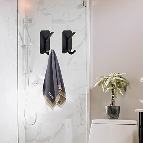 BATHHOLD Adhesive Towel Hooks Wall Hooks for Hanging Heavy Duty Stick on Bathroom, Home, Office, Kitchen - Matte Black Space Aluminum - 8PC