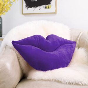 aels 3d large lips throw pillows smooth soft velvet decorative throw pillows love pillows cute pillow 24 x 12 inches for couch sofa bed living room bedroom, purple