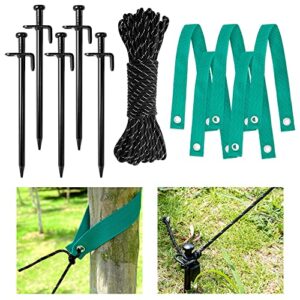 heavy duty steel tree stake kits with tree straps and 50ft reflective rope tree support anchoring kit，tree supports for leaning tree