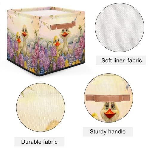 Animal Duck Fabric Storage Cubes Flower Floral Collapsible Storage Bins, Storage Boxes for Organizing Storage Baskets with Handles for Shelves, Closet, Toy, Nursery (13x13x13 Inch)