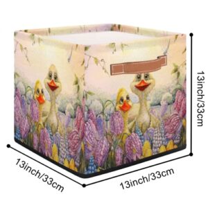 Animal Duck Fabric Storage Cubes Flower Floral Collapsible Storage Bins, Storage Boxes for Organizing Storage Baskets with Handles for Shelves, Closet, Toy, Nursery (13x13x13 Inch)