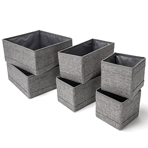 XPRETTII 6 Set Drawer Organizer Clothes, Woven Fabric Drawer Organizers for Clothing Underwear Bra Makeup Sock Toy, Storage Boxs for Desk Drawer Dresser Vanity Office Organization Grey