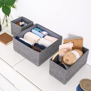 XPRETTII 6 Set Drawer Organizer Clothes, Woven Fabric Drawer Organizers for Clothing Underwear Bra Makeup Sock Toy, Storage Boxs for Desk Drawer Dresser Vanity Office Organization Grey