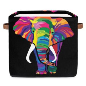 colorful elephant fabric storage cubes rainbow animal collapsible storage bins, storage boxes for organizing storage baskets with handles for shelves, closet, toy, nursery (13x13x13 inch)