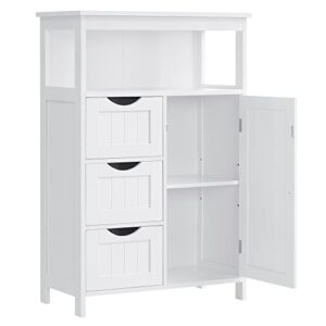 vasagle bathroom floor storage cabinet, bathroom storage unit with 3 drawers, bathroom cabinet freestanding, adjustable shelf, 11.8 x 23.6 x 35.4 inches, white ubbc542p31