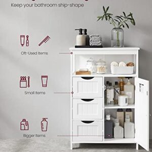 VASAGLE Bathroom Floor Storage Cabinet, Bathroom Storage Unit with 3 Drawers, Bathroom Cabinet Freestanding, Adjustable Shelf, 11.8 x 23.6 x 35.4 Inches, White UBBC542P31