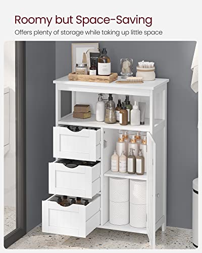 VASAGLE Bathroom Floor Storage Cabinet, Bathroom Storage Unit with 3 Drawers, Bathroom Cabinet Freestanding, Adjustable Shelf, 11.8 x 23.6 x 35.4 Inches, White UBBC542P31