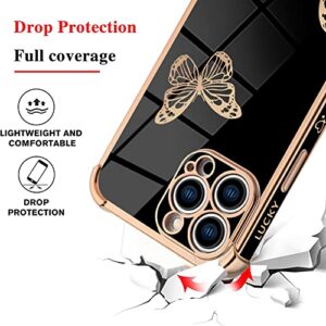 OOK Compatible with iPhone 13 Pro Max Case Luxury Plating Edge Bumper Case with Full Camera Lens Protection Cute Butterfly Pattern Cover for iPhone 13 Pro Max 6.7 Inch for Women Girl(Black)