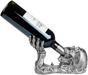 brubaker wine bottle holder skull - skull with skeleton hand silver - polyresin bottle decoration figure hand painted wine accessory - funny wine gift