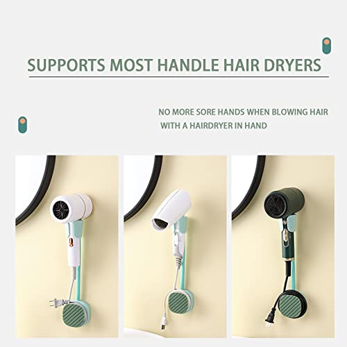 CKLJTL Self Adhesive Blow Dryer Holder for Bathroom Punch-Free Hair Dryer Rack Hair Dryer Shelf Hair Dryer Lazy Bracket Tools-Free Installation Two Spare Stickers for Gifts (Green)