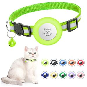 yjwfhpu airtag cat collar, kitten collar with airtag holder, breakaway reflective cats collar with bell, 0.4 inches in width fluorescent(glow in the dark)