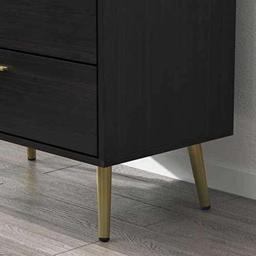 AGOTENI 5 Drawer Dresser-Black Chest of Drawers with Golden Handles,Contemporary Mid-Century Solid Wood Tall Dressers for Bedroom,Organizer Units for Living Room