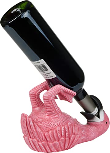 BRUBAKER Wine Bottle Holder Thirsty Flamingo - Polyresin Bottle Decoration - Pink Bird Decorative Figurine Hand Painted Bar Wine Accessory - Funny Wine Gift