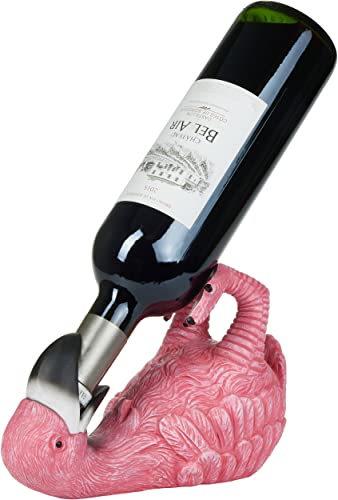 BRUBAKER Wine Bottle Holder Thirsty Flamingo - Polyresin Bottle Decoration - Pink Bird Decorative Figurine Hand Painted Bar Wine Accessory - Funny Wine Gift