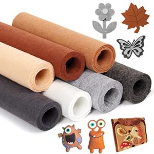 zaione felt fabric sheets bundle: stiff 7 rolls 8x35 inch assorted color non-woven acrylic craft fabric for diy craftwork sewing patchwork material (grey brown series)