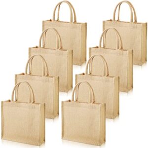 shappy 8 pack burlap tote bags with handles, jute grocery bags with laminated interior for wedding (12.2 x 11 x 4.7 inch)