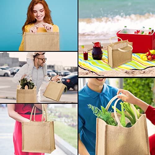 Shappy 8 Pack Burlap Tote Bags with Handles, Jute Grocery Bags with Laminated Interior for Wedding (12.2 x 11 x 4.7 Inch)