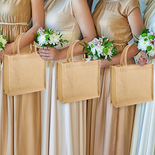 Shappy 8 Pack Burlap Tote Bags with Handles, Jute Grocery Bags with Laminated Interior for Wedding (12.2 x 11 x 4.7 Inch)