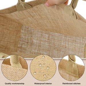 Shappy 8 Pack Burlap Tote Bags with Handles, Jute Grocery Bags with Laminated Interior for Wedding (12.2 x 11 x 4.7 Inch)