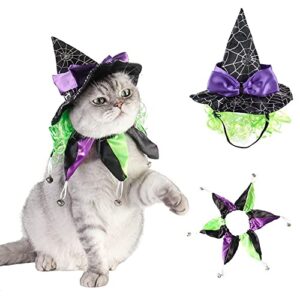 aniac pet halloween costume dog cat spider witch hat and collar set puppy magic wizard cap holiday party cosplay head accessories kitten funny topper head wear (a)