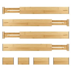 cozyvenient adjustable bamboo drawer dividers for clothes, kitchen utensils, office desks, bathroom accessories, socks and underwear, and personal items, 4 dividers with 4 partitions