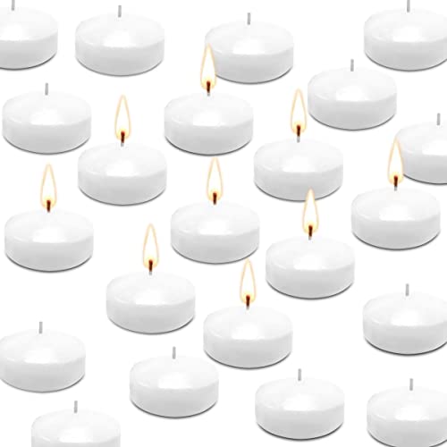 JHENG 50 Pack Floating Candles, 2'' White Unscented Dripless Wax Burning Candles, for Cylinder Vases, Weddings, Party and Holiday