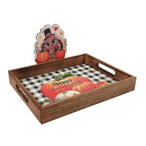 thanksgiving serving tray with handles (13 inches)–thanksgiving decorative service tray,which can hold pumpkin pieand drinks,is a combination plate for breakfast in bed,lunch, dinner,patio,party