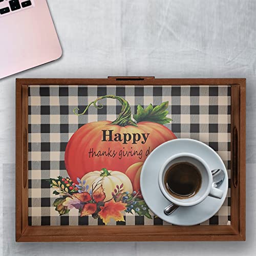 Thanksgiving Serving Tray with Handles (13 Inches)–Thanksgiving Decorative Service Tray,Which can Hold Pumpkin Pieand Drinks,is A Combination Plate for Breakfast in Bed,Lunch, Dinner,Patio,Party