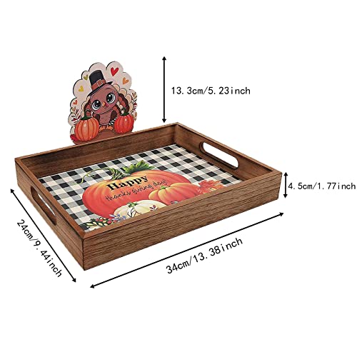 Thanksgiving Serving Tray with Handles (13 Inches)–Thanksgiving Decorative Service Tray,Which can Hold Pumpkin Pieand Drinks,is A Combination Plate for Breakfast in Bed,Lunch, Dinner,Patio,Party