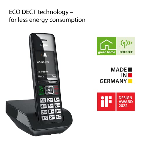 Gigaset Comfort 552 - Elegant Cordless Phone for DECT Base - Made in Germany - Hands-Free Function - Big Phone Book, Titanium-Black