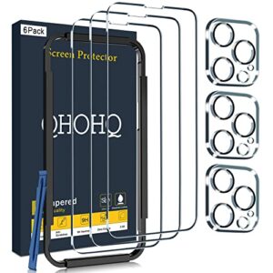 qhohq 3 pack screen protector for iphone 14 pro max 6.7 inch with 3 pack tempered glass camera lens protector, ultra hd, 9h hardness, scratch resistant, case friendly
