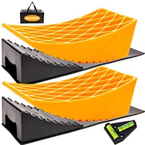 SAHARIE RV Leveling Blocks,Camper Leveler System,2 Pack Curved RV Levelers with Camper Wheel Chocks for Travel Trailer, RV, Camper, Tandem Wheel