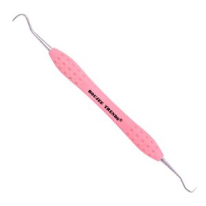 professional dental tools |tartar scraper for dentist, personal use and pets | plaque remover with comfortable grip, double ended hollow scaler | japanese stainless steel (pink silicon handle)