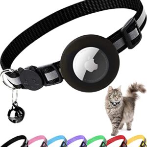 Airtag Cat Collar Breakaway, Reflective Kitten Collar with Apple Air Tag Holder and Bell for Girl Boy Cats, 0.4 Inches in Width and Lightweight(Black)