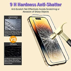 QHOHQ 3 Pack Screen Protector for iPhone 14 Pro 6.1 Inch with 3 Pack Tempered Glass Camera Lens Protector, Ultra HD, 9H Hardness, Scratch Resistant, Case Friendly