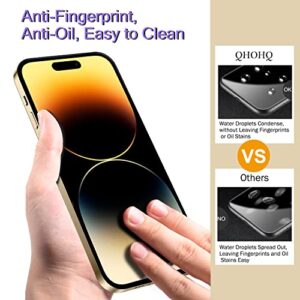 QHOHQ 3 Pack Screen Protector for iPhone 14 Pro 6.1 Inch with 3 Pack Tempered Glass Camera Lens Protector, Ultra HD, 9H Hardness, Scratch Resistant, Case Friendly