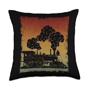 vintage steam train railway locomotive vintage steam train railroad railway locomotive throw pillow, 18x18, multicolor