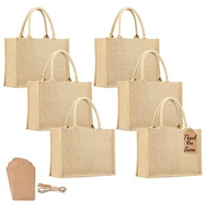 achaohe burlap tote bags bulk 6 pack jute reusable canvas gift favors bag with handle water resistant for women bridesmaid wedding beach shopping (6 pack 12 x 9.8 x 3.9)